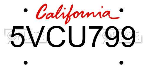 5VCU799 California License Plate