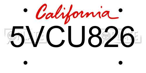 5VCU826 California License Plate