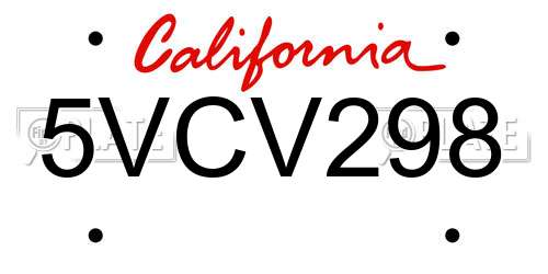 5VCV298 California License Plate
