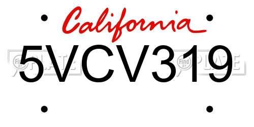 5VCV319 California License Plate