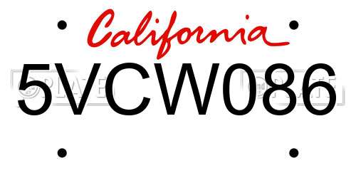 5VCW086 California License Plate