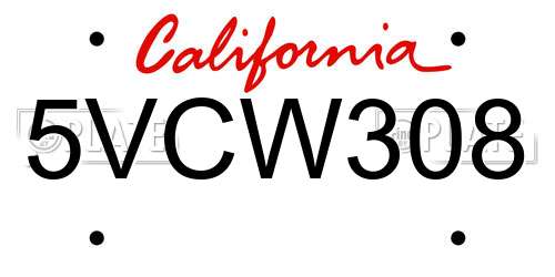 5VCW308 California License Plate