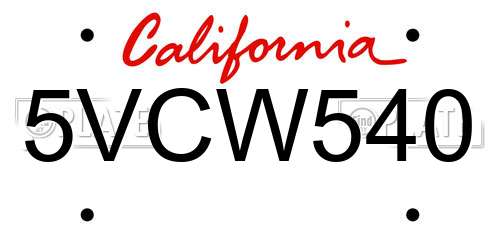 5VCW540 California License Plate