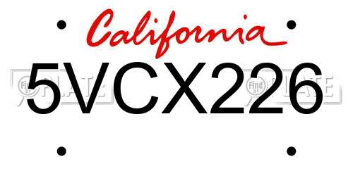5VCX226 California License Plate