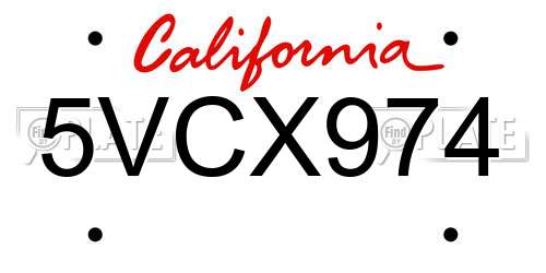 5VCX974 California License Plate