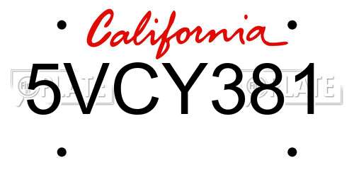 5VCY381 California License Plate