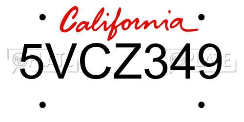 5VCZ349 California License Plate