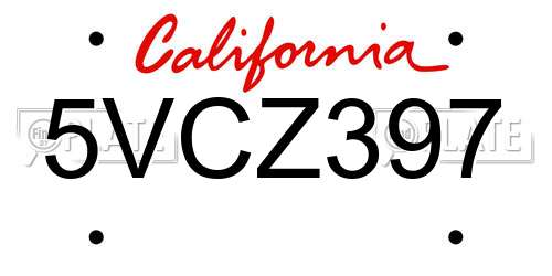 5VCZ397 California License Plate