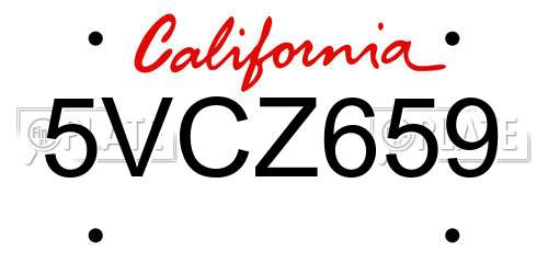 5VCZ659 California License Plate