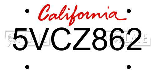 5VCZ862 California License Plate