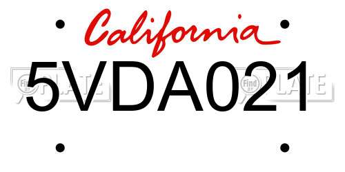 5VDA021 California License Plate