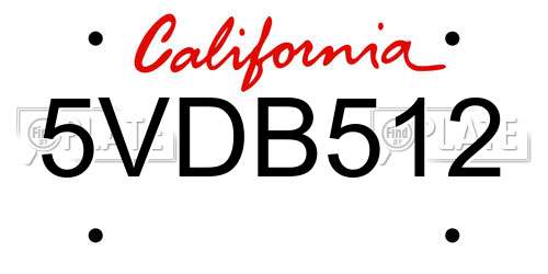 5VDB512 California License Plate