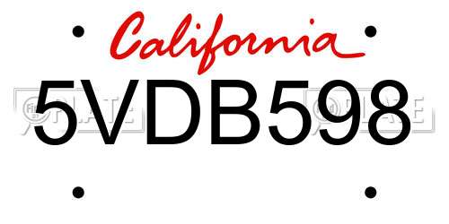 5VDB598 California License Plate