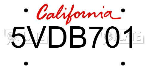 5VDB701 California License Plate