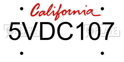 5VDC107 California License Plate