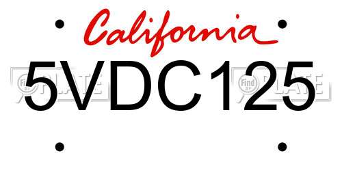 5VDC125 California License Plate