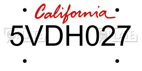 5VDH027 California License Plate