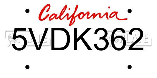 5VDK362 California License Plate