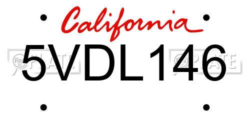 5VDL146 California License Plate