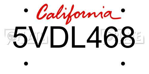 5VDL468 California License Plate