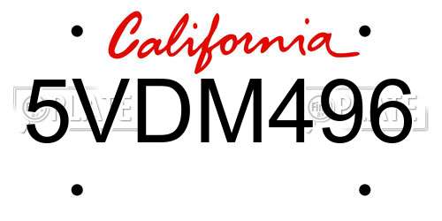 5VDM496 California License Plate