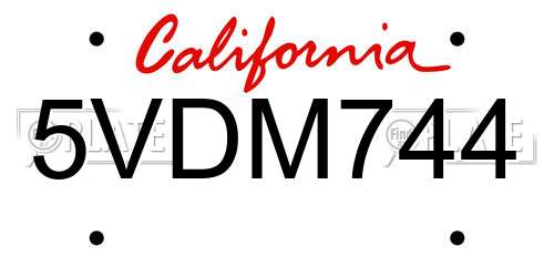 5VDM744 California License Plate