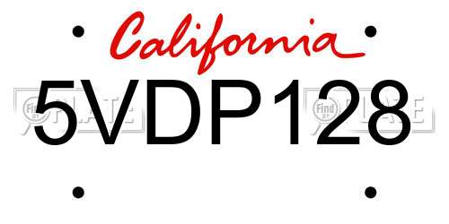 5VDP128 California License Plate