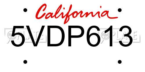 5VDP613 California License Plate