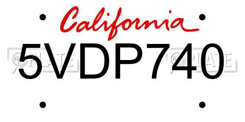 5VDP740 California License Plate