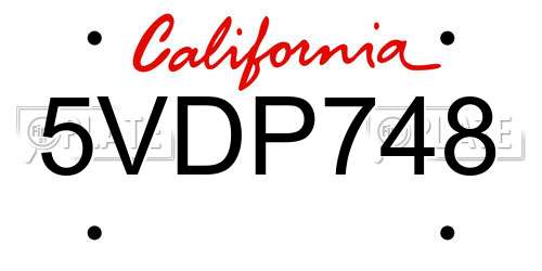 5VDP748 California License Plate