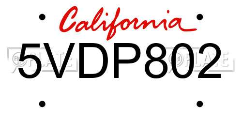 5VDP802 California License Plate