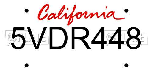 5VDR448 California License Plate