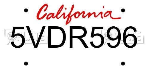 5VDR596 California License Plate
