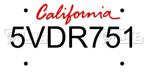 5VDR751 California License Plate