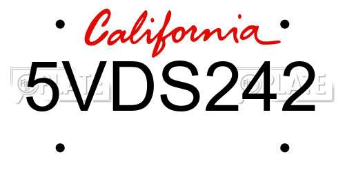 5VDS242 California License Plate