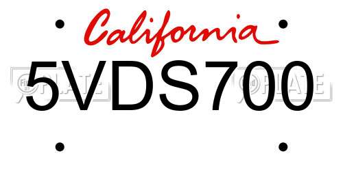 5VDS700 California License Plate