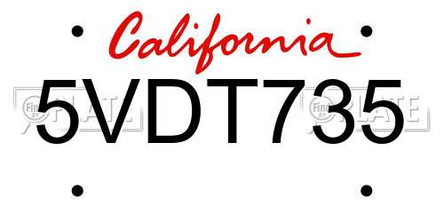 5VDT735 California License Plate