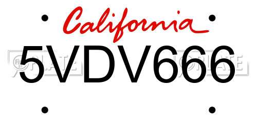 5VDV666 California License Plate