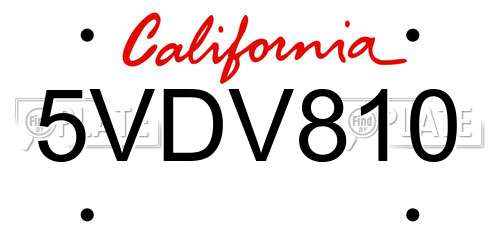 5VDV810 California License Plate