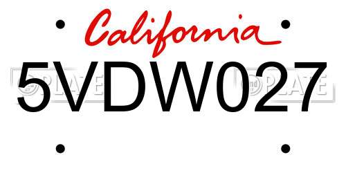 5VDW027 California License Plate