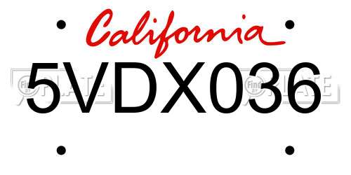 5VDX036 California License Plate