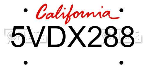 5VDX288 California License Plate