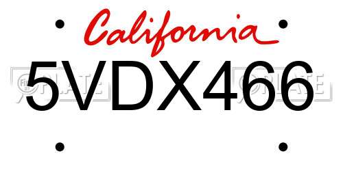 5VDX466 California License Plate