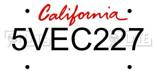 5VEC227 California License Plate
