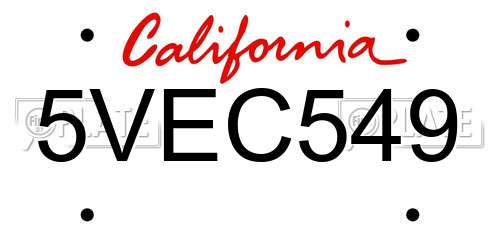 5VEC549 California License Plate