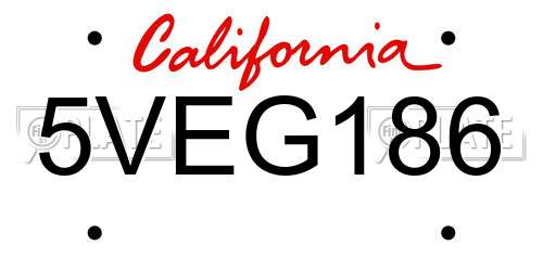 5VEG186 California License Plate