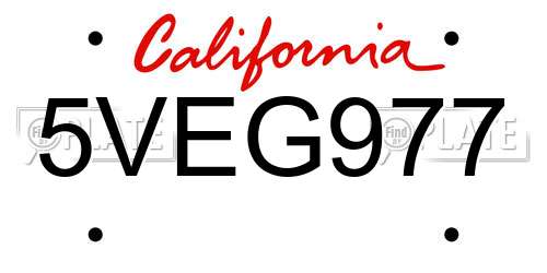 5VEG977 California License Plate