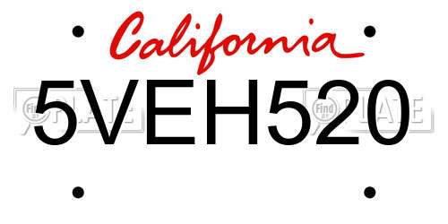 5VEH520 California License Plate