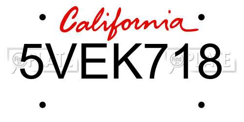 5VEK718 California License Plate
