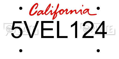 5VEL124 California License Plate